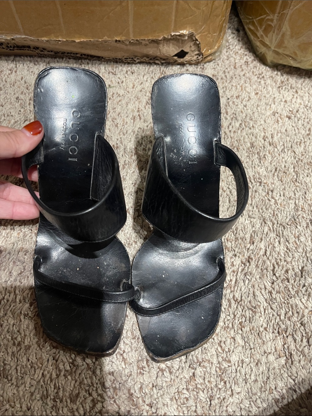Gucci Black Leather Two-Strap Mules